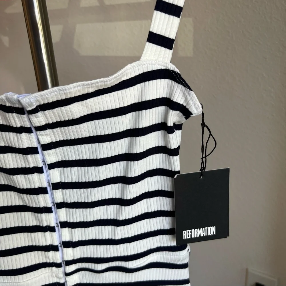 Reformation Nellie striped ribbed mini tank dress white blue XS - Picture 7 of 11